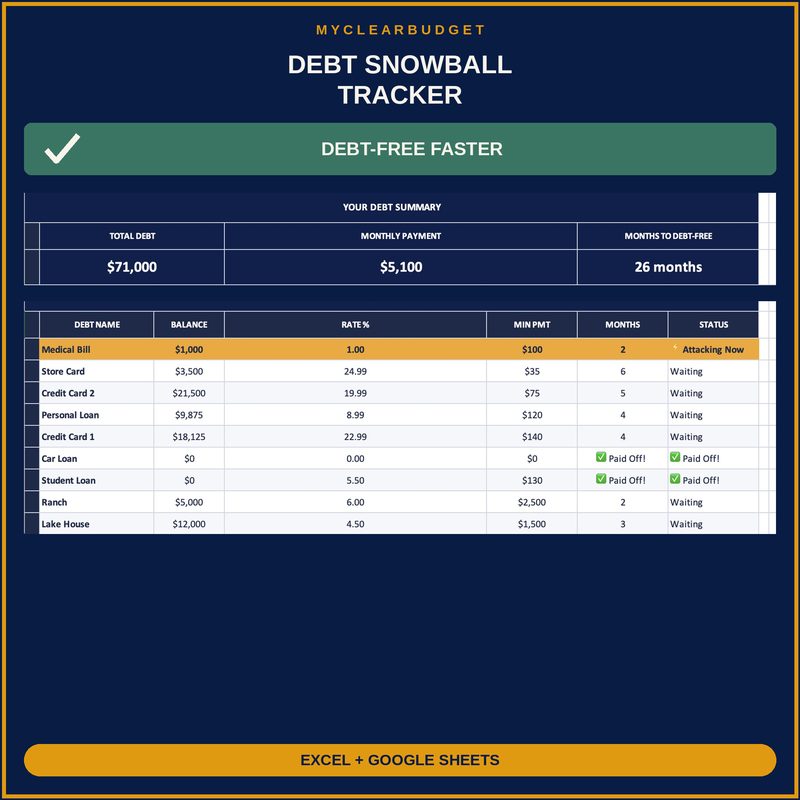 Debt Snowball Calculator dashboard preview