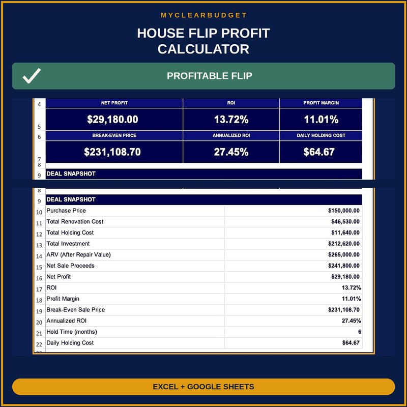 House Flip Calculator dashboard preview